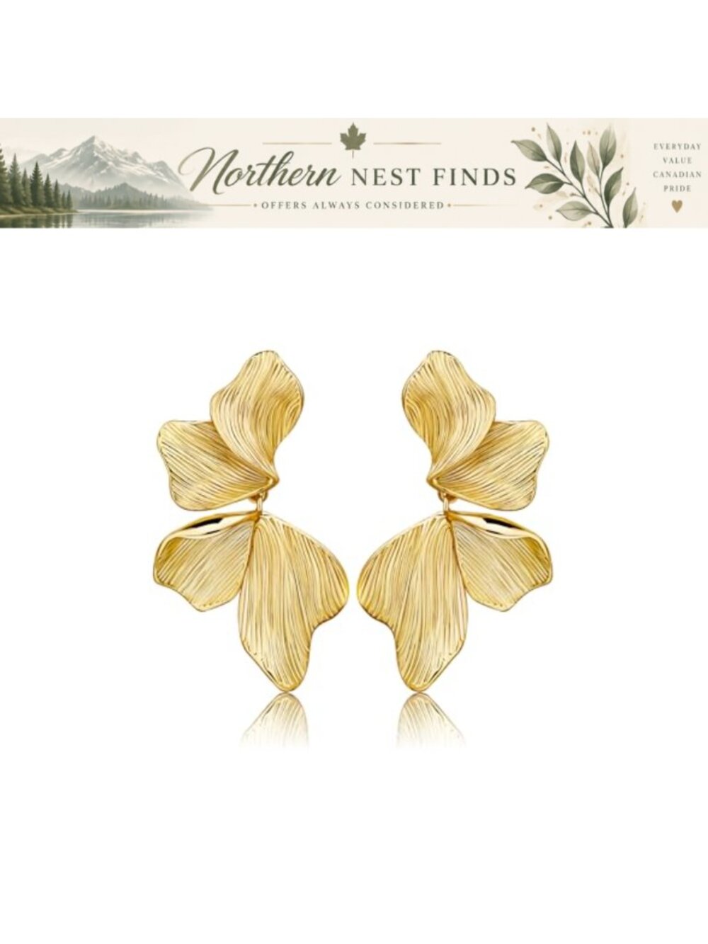 18K Gold Plated Statement Earrings Large Stud Flower Leaf Shell Angel Wing